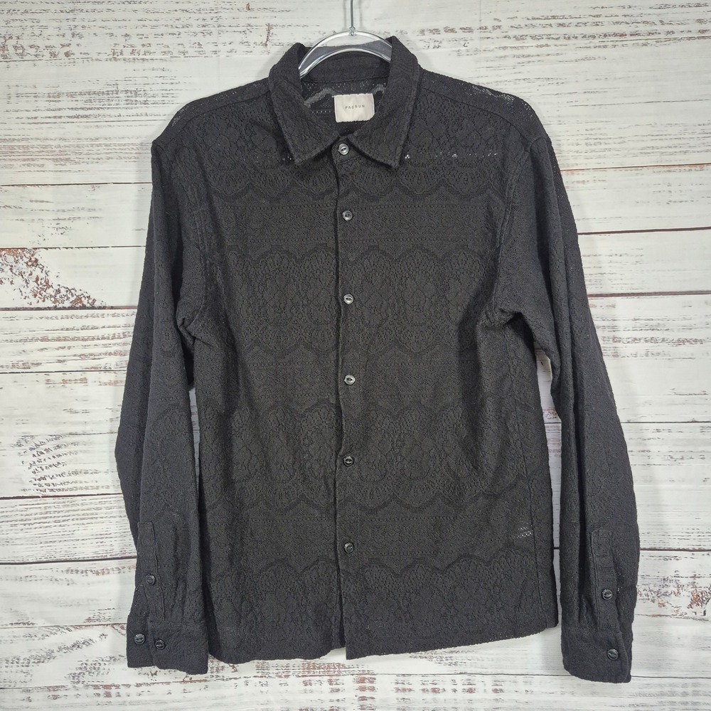 PacSun Black Lace Button Down Shirt Long Sleeve Floral Mesh Top Womens Medium